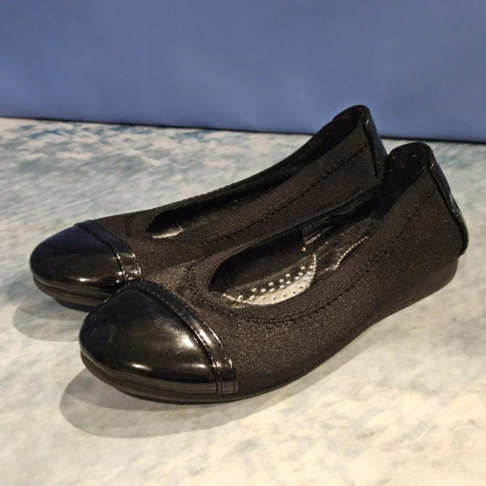American Eagle Girls Ballet Flats Size 12.5 Black Cap Toe Slip On Dress Shoes